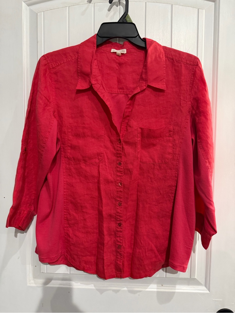 Eileen Fisher Red Button-Down Irish Linen Shirt